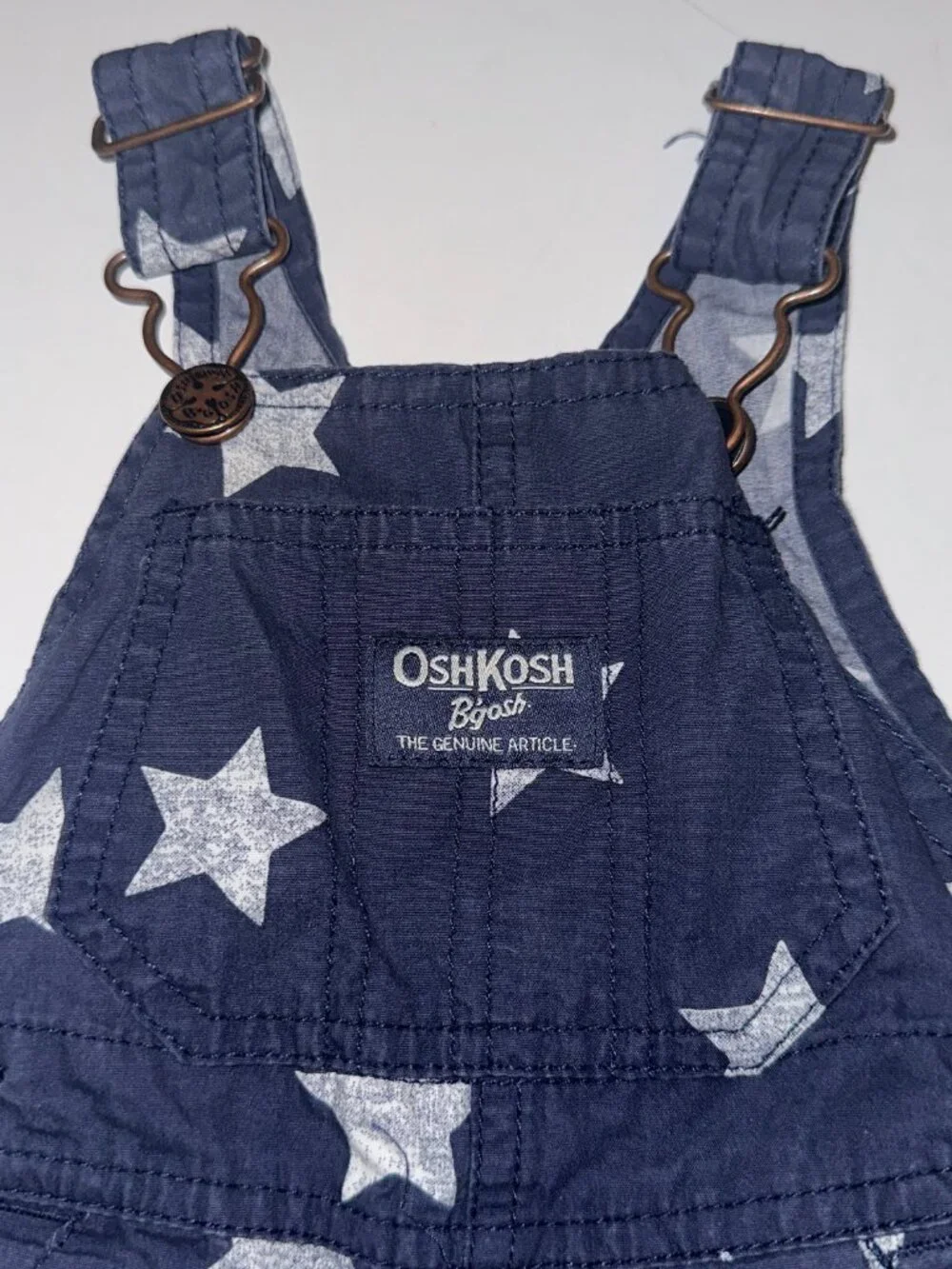 Vtg Oshkosh B’Gosh Blue Denim STARS Baby Shortalls Overalls Shorts 6M